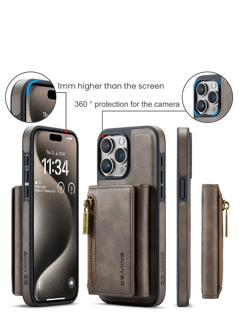 Dg Ming 2 in 1 Clutch Wallet for Iphone 13 Pro Max, Vintage Slim Leather Case Magnetic Detachable Tri-Fold Wallet, Leather Case with Card Holder Pocket Slim Case  - Image 3