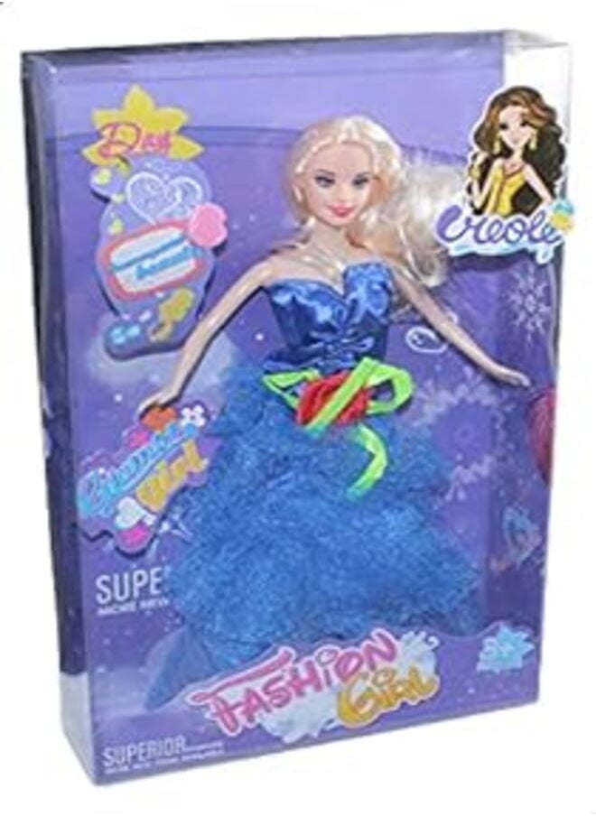 OR Doll Toy with Blue Dress and Pink Hair Clip for Girls 