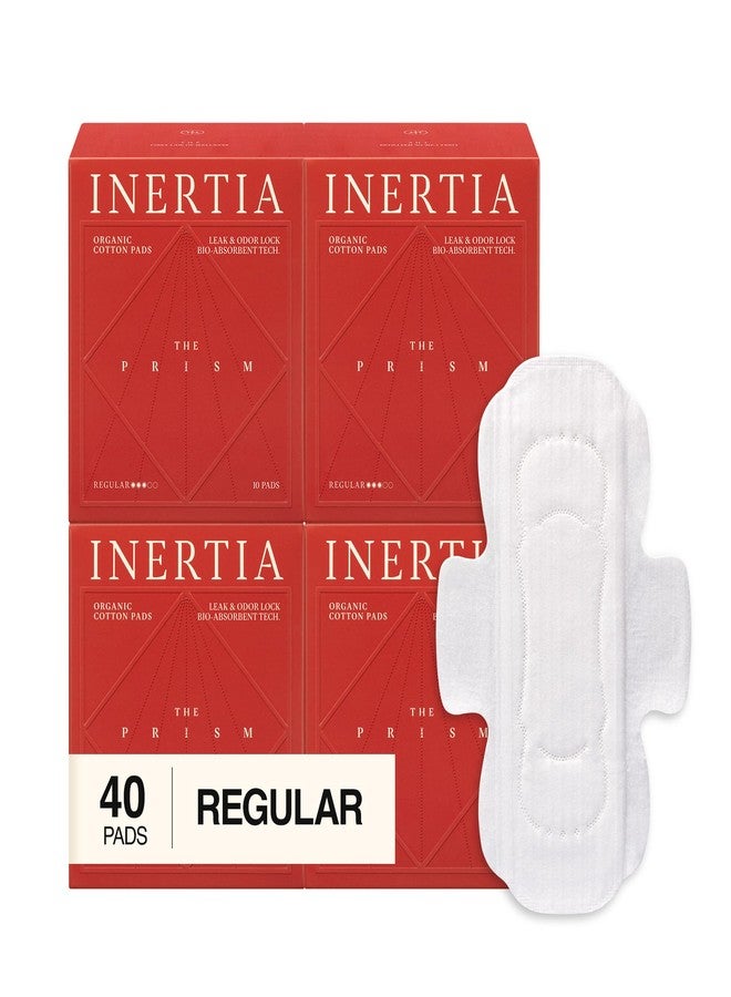 Inertia فوط صحية من القطن الكوري العضوي بالكامل، رقيقة للغاية ومقاومة للتسرب، مزودة بأجنحة | امتصاص عادي | مضادة للحساسية، فائقة الامتصاص، خالية من الكلور والعطور (40 فوطة) - Image 1