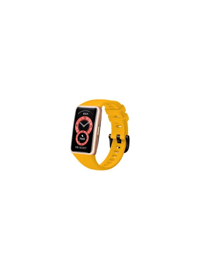 CATANES Huawei Band 6 / Honor Band 6 Fitness Tracker Replacement Silicone Band Adjustable Waterproof Smart Watch Strap with Buckle Yellow - Image 1