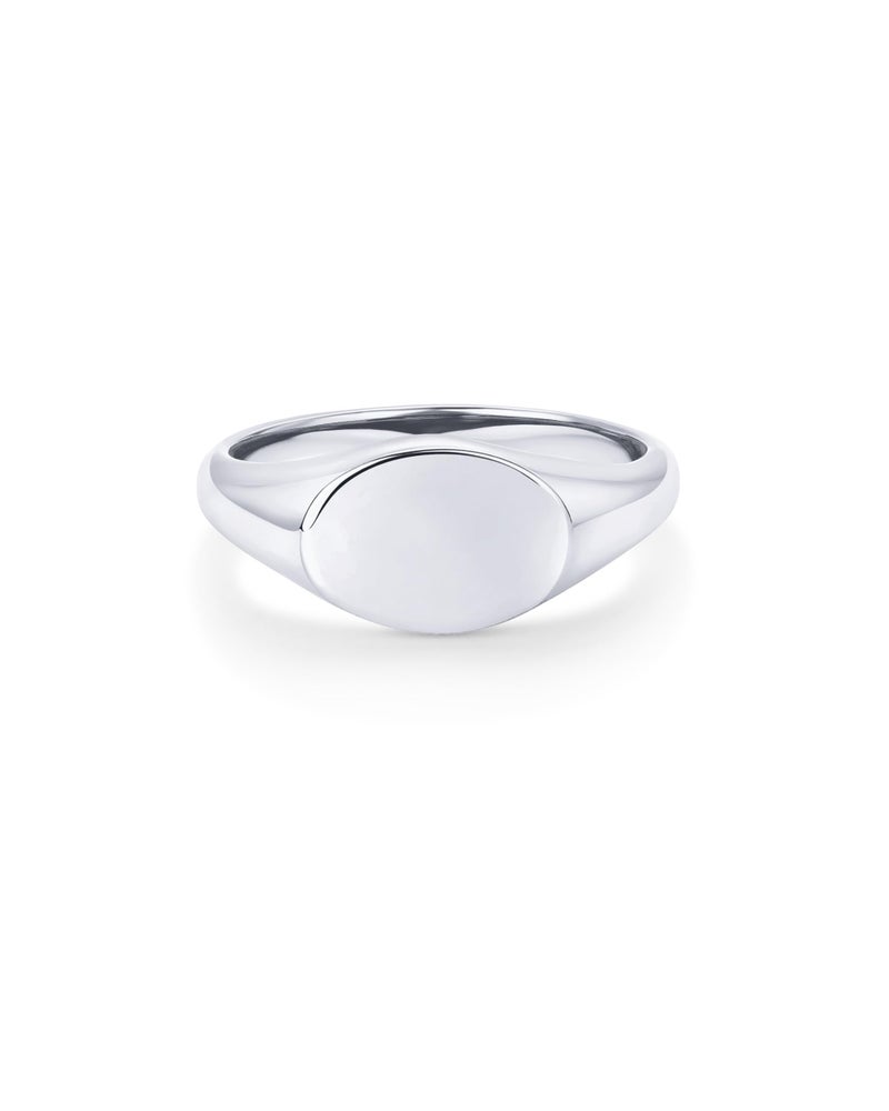 PAVOI Rhodium Plated Pinky Signet Ring for Women | Lightweight Statement Bands | Chunky Signet Stackable Rings | Size 4 - Image 3