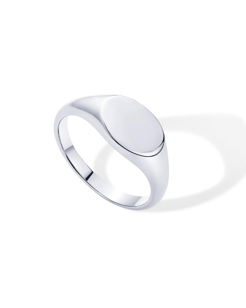 PAVOI Rhodium Plated Pinky Signet Ring for Women | Lightweight Statement Bands | Chunky Signet Stackable Rings | Size 4 - Image 1