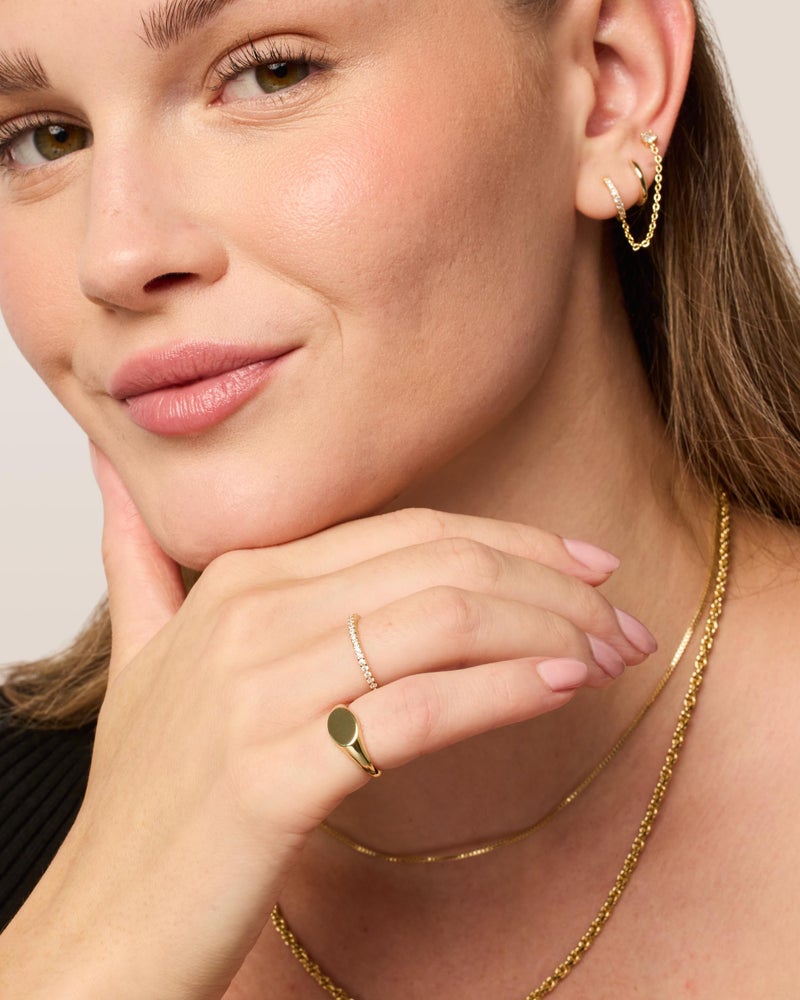 PAVOI Rhodium Plated Pinky Signet Ring for Women | Lightweight Statement Bands | Chunky Signet Stackable Rings | Size 4 - Image 4