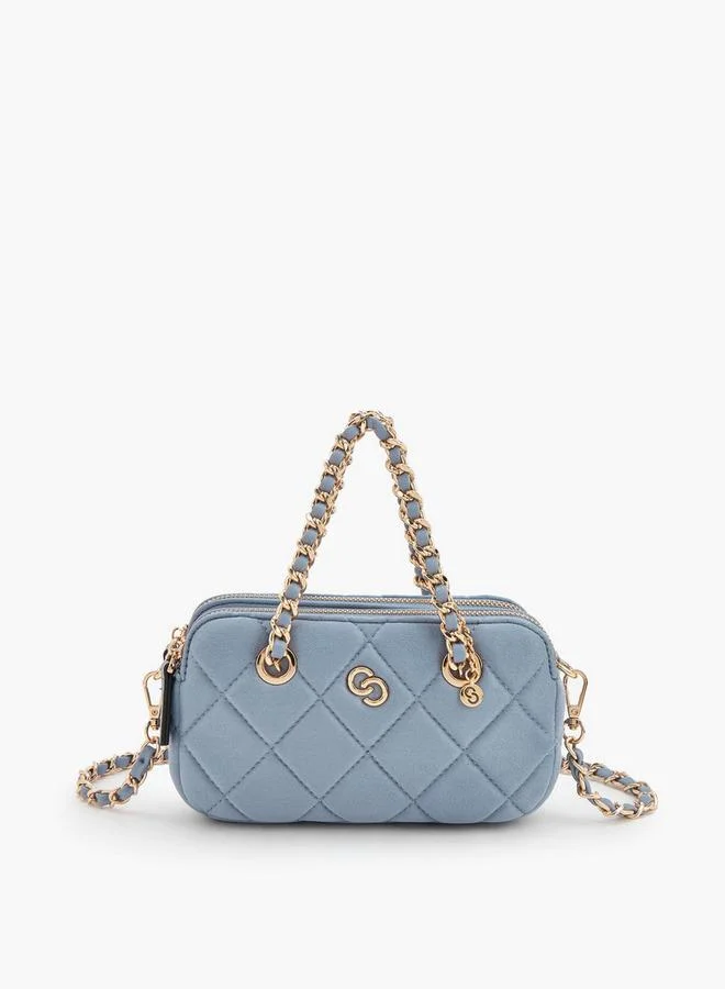 Quilted Suede Crossbody Bag With Chain Strap