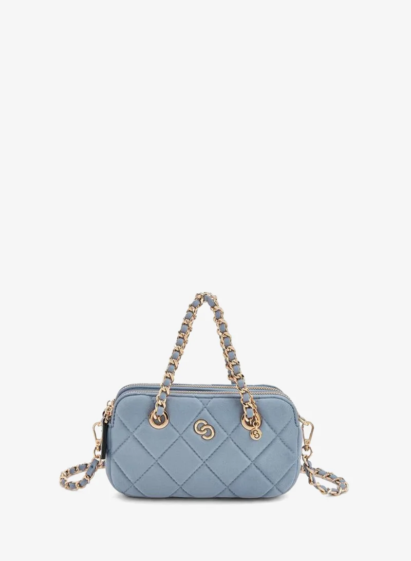 Quilted Suede Crossbody Bag With Chain Strap