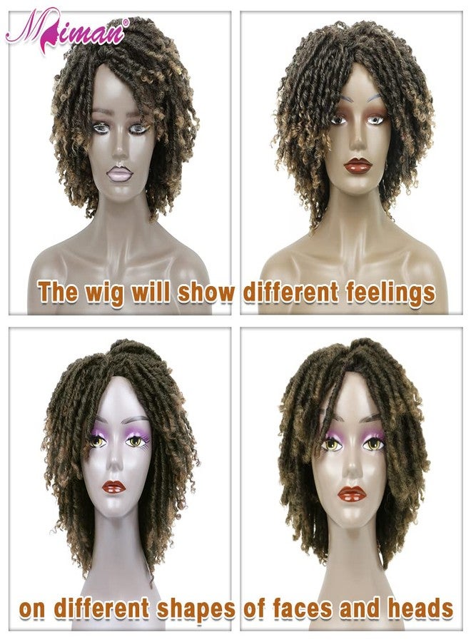 MIMAN 6 Inch Dreadlock Wig for Black Women Short Afro Curly Twist Wig Synthetic Braided Wigs Full Curly Faux Locs Crochet Hair Braiding Wigs for Women (1B/27,Black to Blonde) - Image 4