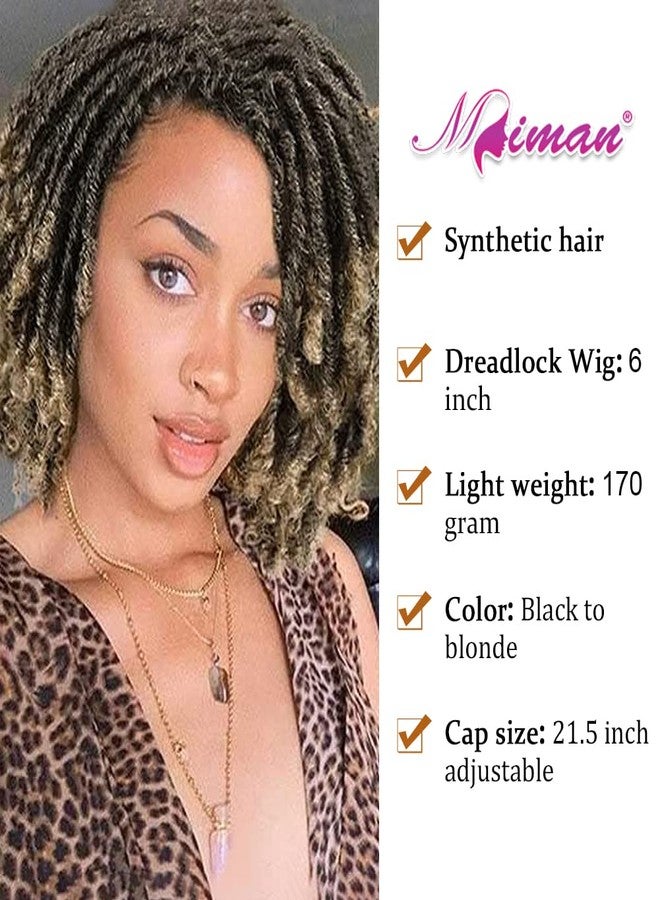 MIMAN 6 Inch Dreadlock Wig for Black Women Short Afro Curly Twist Wig Synthetic Braided Wigs Full Curly Faux Locs Crochet Hair Braiding Wigs for Women (1B/27,Black to Blonde) - Image 2