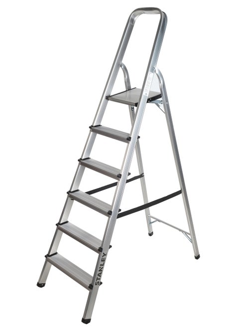 STANLEY Step Ladder | 6 Steps Aluminum Ladder | Anti Slip Steps | Non Slip Rubber Edge Guards | 150 KG Loading Capacity | EN131 Approved