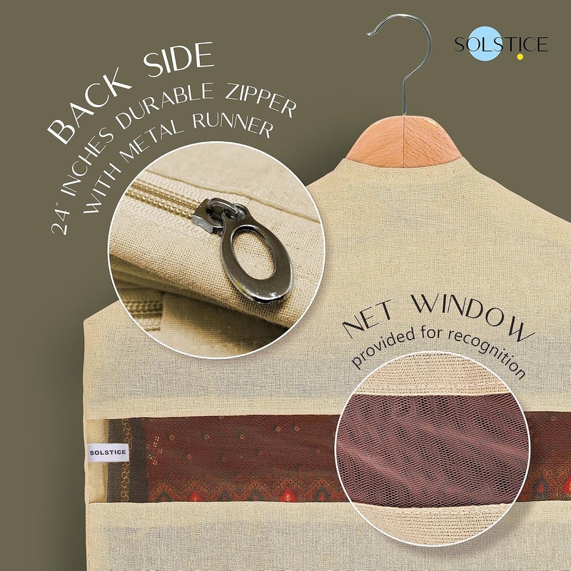 Solstice أكياس/أغطية ساري قطنية معلقة (مجموعة من 6) بحجم 30 × 18 (بوصة) لتخزين الملابس، منظم خزانة الملابس (الخطافات غير مشمولة) (جيب واحد - عبوة من 6)، بني - Image 4