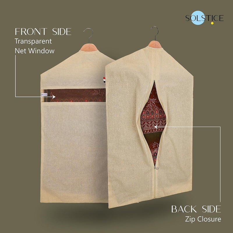 Solstice أكياس/أغطية ساري قطنية معلقة (مجموعة من 6) بحجم 30 × 18 (بوصة) لتخزين الملابس، منظم خزانة الملابس (الخطافات غير مشمولة) (جيب واحد - عبوة من 6)، بني - Image 3