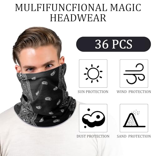 Cozypower 36 Pcs Paisley Bandanas Buffs Seamless Neck Gaiter Face Mask Headwear Balaclava for Men Women Wind UV(Dark Color) - Image 3