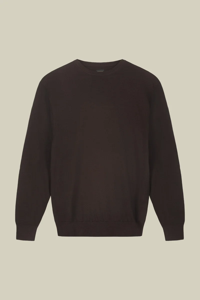 دوبل غانغر Men's regular fit crew neck jumper in 100% extra fine merino wool - DK Brown