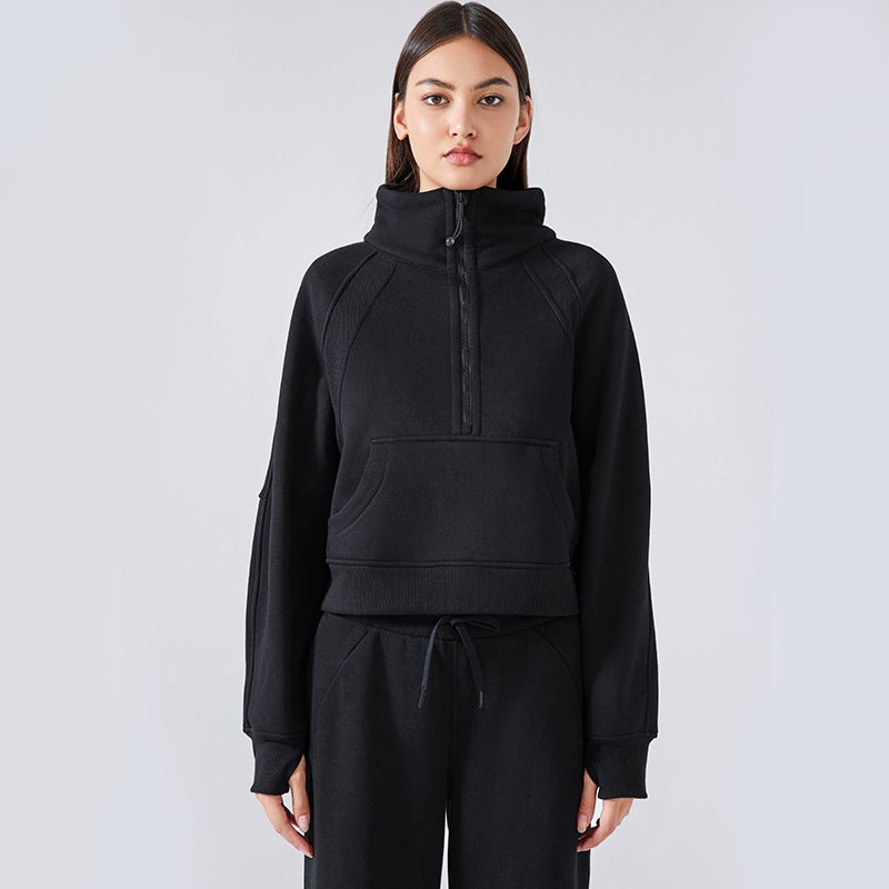 Generic Autumn Winter Thickened Fleece Scuba Casual Sweatshirt DAW150 black