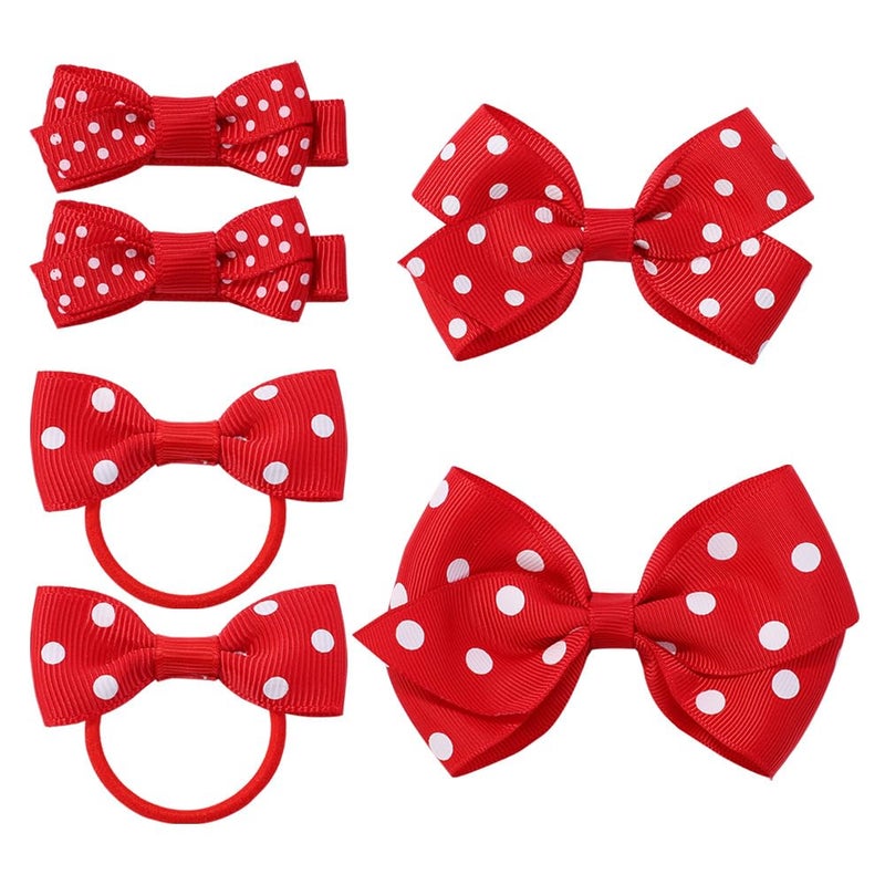 BBTDIN Baby Girls Polka Dot Hair Clips Bow Infant Toddler Polka Dot Hair Tie BBG89 (Red) - Image 2