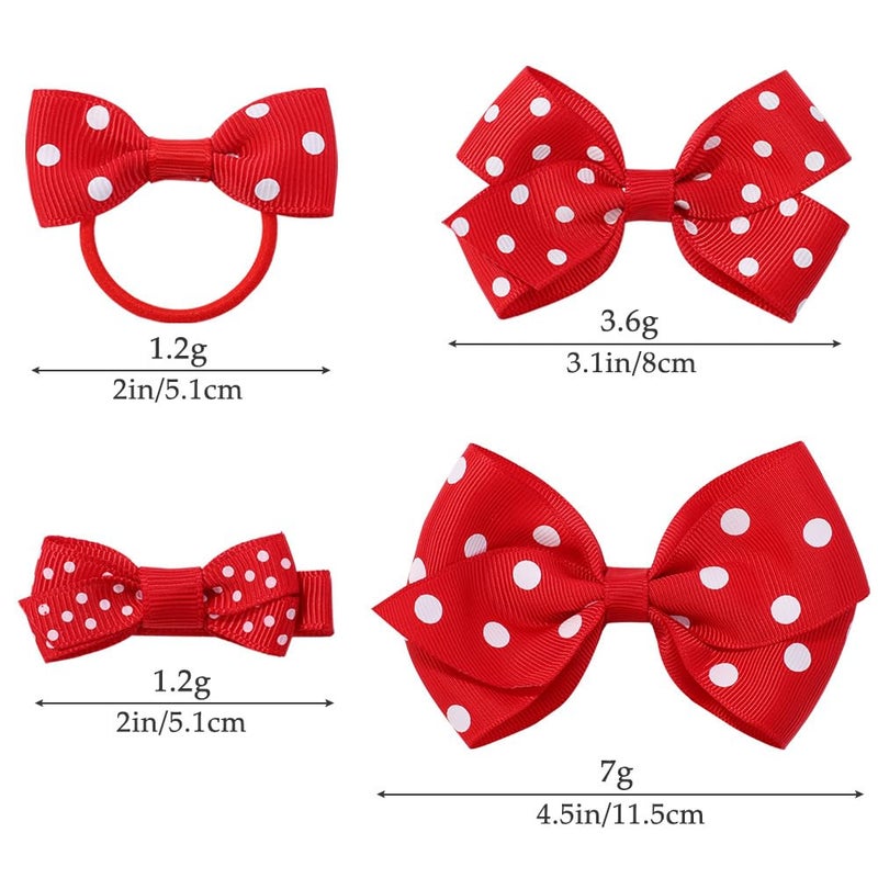 BBTDIN Baby Girls Polka Dot Hair Clips Bow Infant Toddler Polka Dot Hair Tie BBG89 (Red) - Image 3