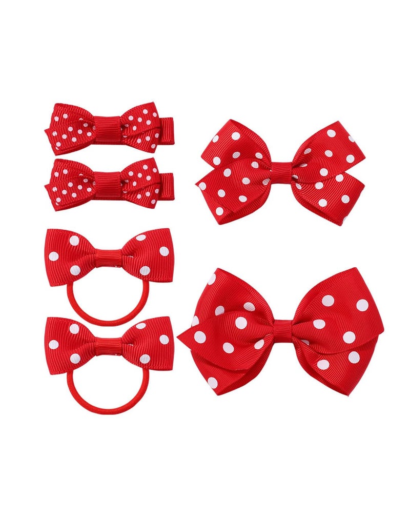 BBTDIN Baby Girls Polka Dot Hair Clips Bow Infant Toddler Polka Dot Hair Tie BBG89 (Red) - Image 1