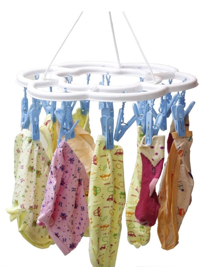 BRUSHFINCH Clip Hanger Drying Rack for Cloth Plastic Round Cloth Drying Stand Hanger with 24 Clipspegs Baby Clothes Hanger Stand Clipper Multicolor Set of 1 - Image 2