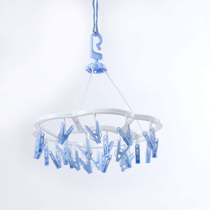 BRUSHFINCH Clip Hanger Drying Rack for Cloth Plastic Round Cloth Drying Stand Hanger with 24 Clipspegs Baby Clothes Hanger Stand Clipper Multicolor Set of 1 - Image 3