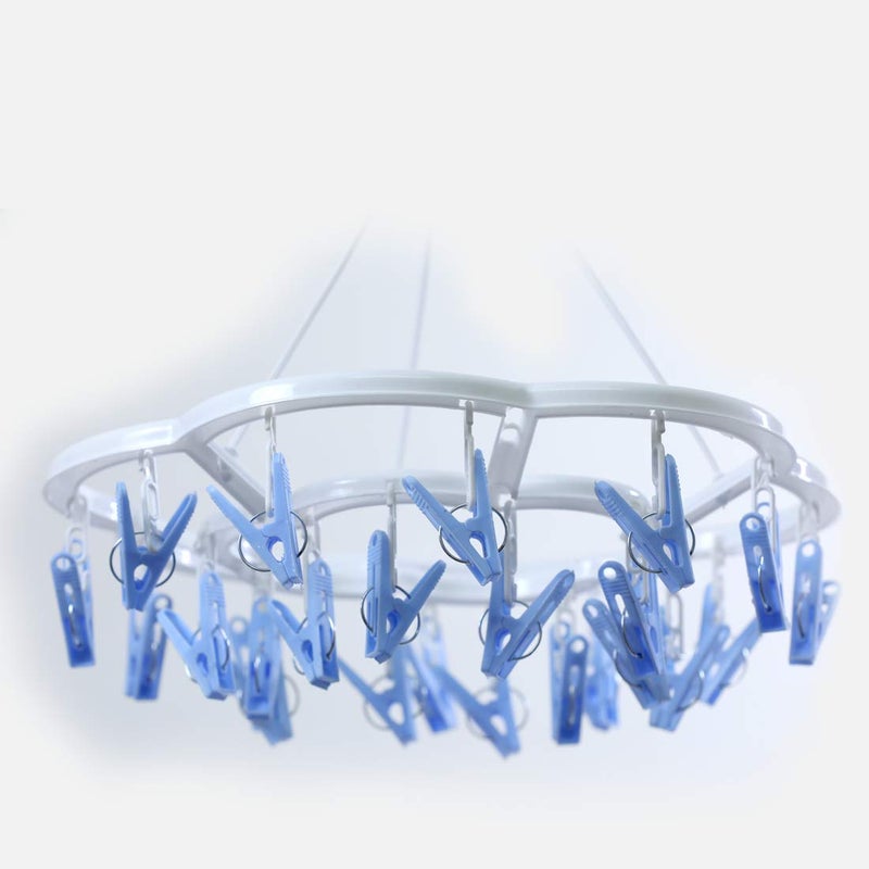 BRUSHFINCH Clip Hanger Drying Rack for Cloth Plastic Round Cloth Drying Stand Hanger with 24 Clipspegs Baby Clothes Hanger Stand Clipper Multicolor Set of 1 - Image 4