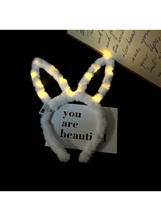 Generic Bar Performance Atmosphere Props Luminous Plush Cat Ear Hair Accessories Fox Hairband Night Market Stall Supply Party Accessories-Color:14 Long Hair Rabbit Ears-white Warm Lamp  - Image 1