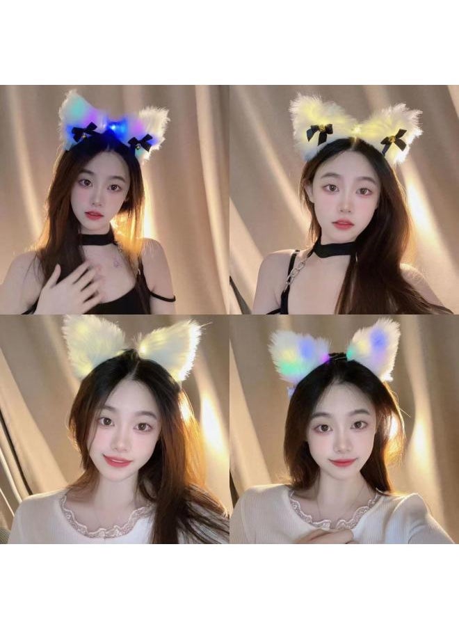 Generic Bar Performance Atmosphere Props Luminous Plush Cat Ear Hair Accessories Fox Hairband Night Market Stall Supply Party Accessories-Color:14 Long Hair Rabbit Ears-white Warm Lamp  - Image 2