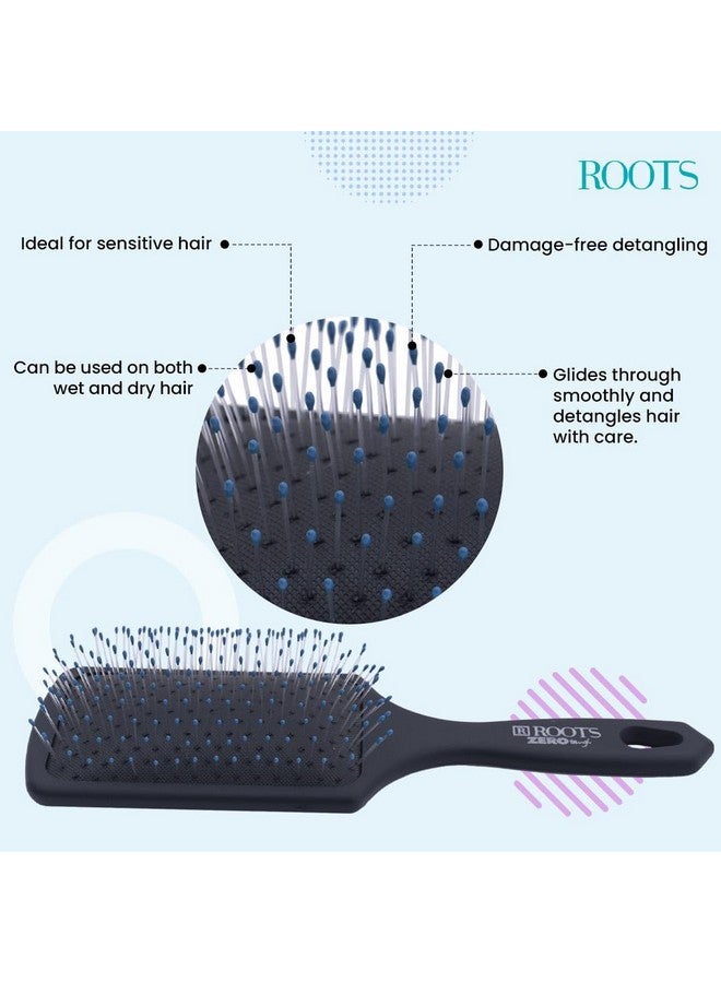 Roots - Zero Tangle Silver Rounded Ball-Tip Bristles Rectangle Hairbrush - Unisex Eco-Friendly for All Hair Type - Detangling Paddle Hairbrush for Hair Growth and Scalp Massage - Pack of 1 - RZTP-B - Image 3