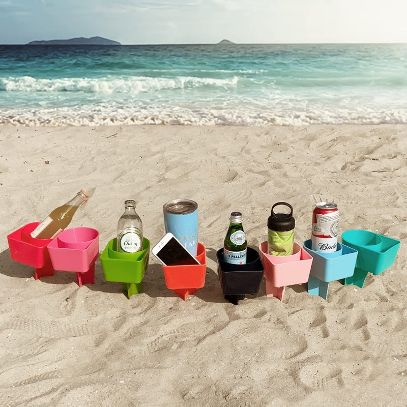 Home Queen Beach Cup Holder with Pocket Sand Coaster Cups for Beverage Phone Drink Beach Accessories for Vacation 8 Pack