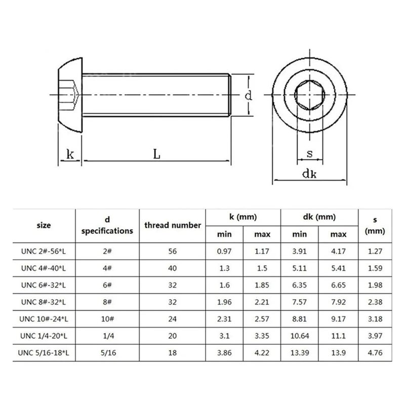 304 Stainless Steel Allen Hex Socket Button Head Screw Bolts 2 56 4 40 6 32 8 32 US Coarse Thread 50 Pcs - Image 3