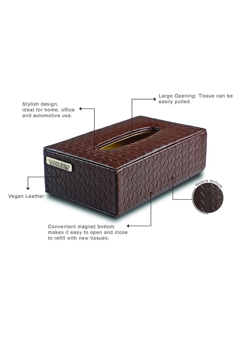 THREE SIXTY the leather life Three Sixty Designer Vegan Leather Tissue Box Holder Tissue Box Cover from Our Entwine Collection for Your Car Home Office Size 85x5x2 inches Brown  - Image 4