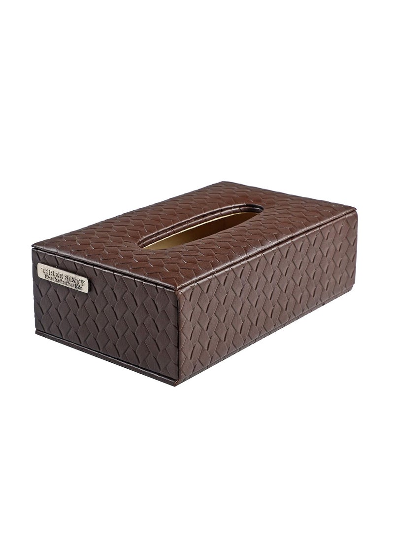 THREE SIXTY the leather life Three Sixty Designer Vegan Leather Tissue Box Holder Tissue Box Cover from Our Entwine Collection for Your Car Home Office Size 85x5x2 inches Brown  - Image 2