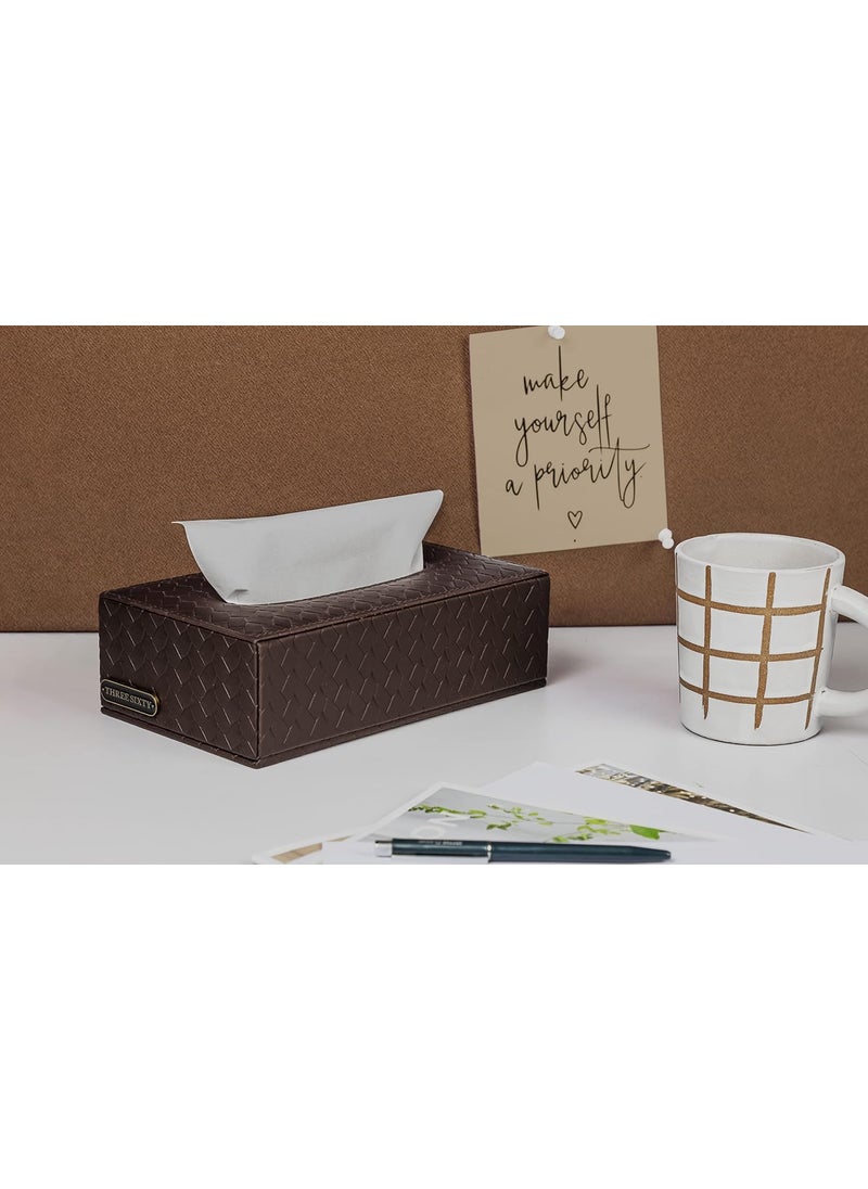 THREE SIXTY the leather life Three Sixty Designer Vegan Leather Tissue Box Holder Tissue Box Cover from Our Entwine Collection for Your Car Home Office Size 85x5x2 inches Brown  - Image 1