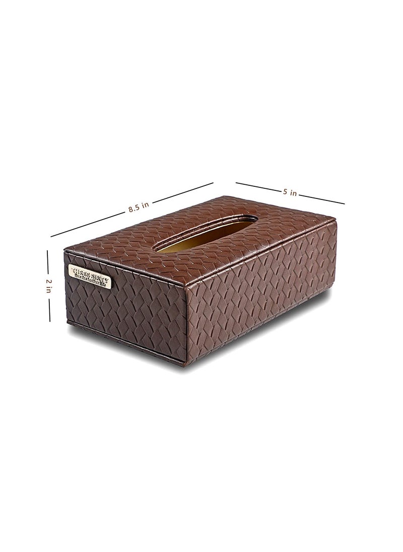 THREE SIXTY the leather life Three Sixty Designer Vegan Leather Tissue Box Holder Tissue Box Cover from Our Entwine Collection for Your Car Home Office Size 85x5x2 inches Brown  - Image 3