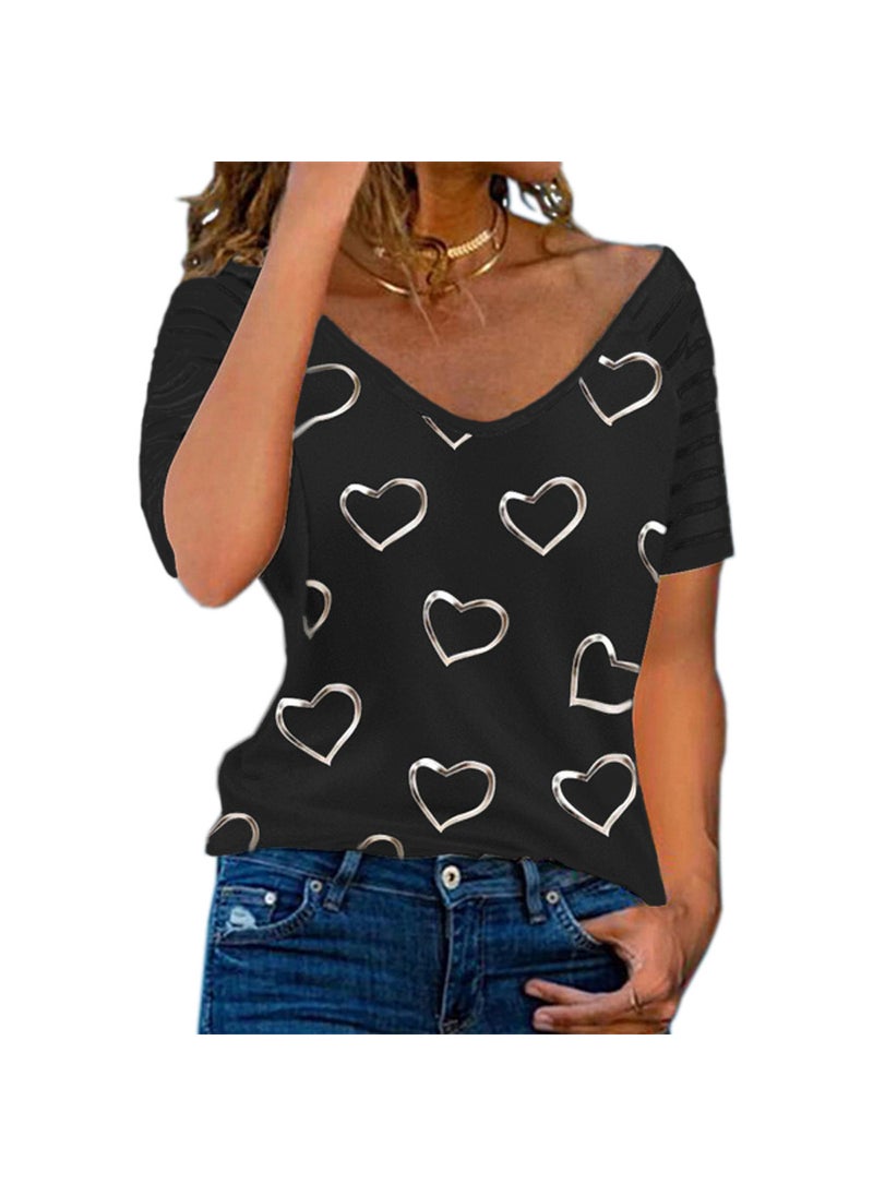 Generic - 2022 Plus Size Womens Love Print Tee Black - Image 1