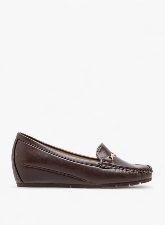 Metal Accent Wedge Heel Loafers