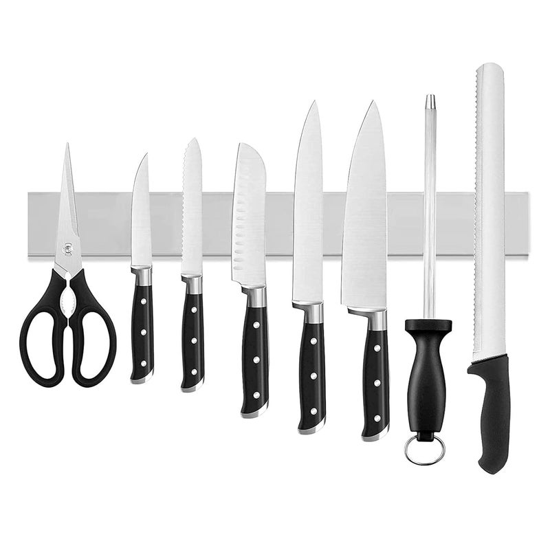 Newthinking 16 Inch Magnetic Knife Holder Stainless Steel Hanging Magnetic Knife Strip WallMounted Knife Rack for Wall Storage and Tidy Solution 16 inch single layer - Image 1