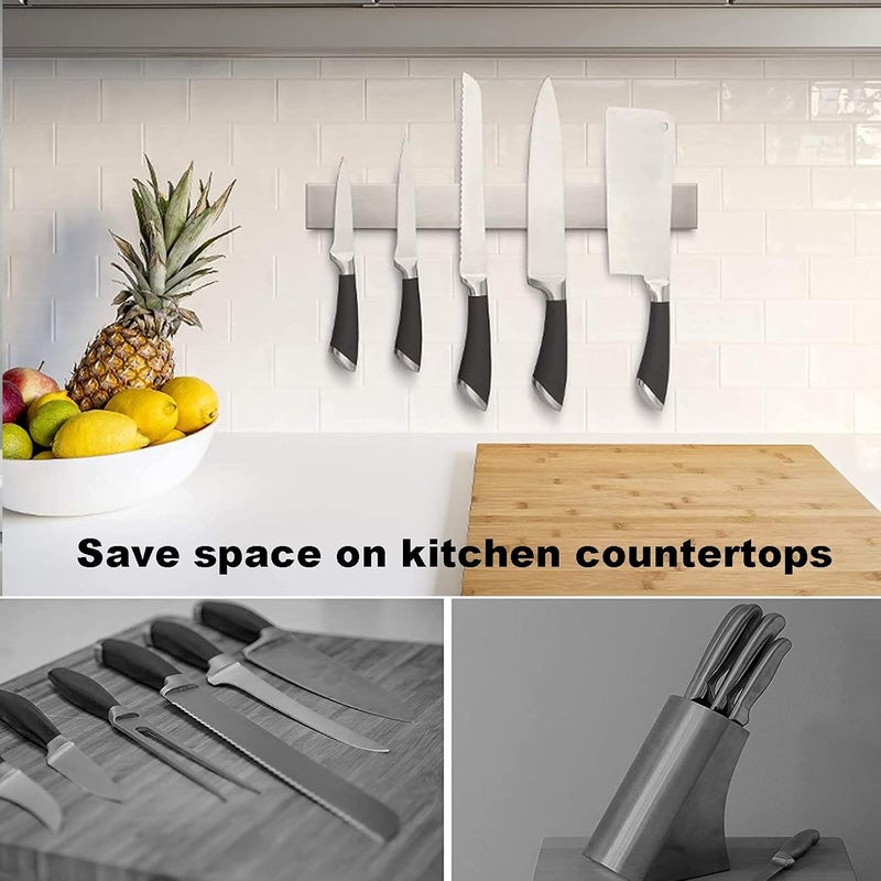 Newthinking 16 Inch Magnetic Knife Holder Stainless Steel Hanging Magnetic Knife Strip WallMounted Knife Rack for Wall Storage and Tidy Solution 16 inch single layer - Image 4