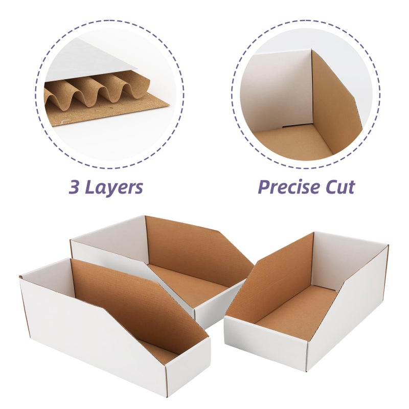 EXYGLO Cardboard Storage Bins Assorted Sizes, 35 Mixed Pack Cardboard Boxes,18 Pack 12x4x4.5, 12 Pack 12x6x4.5, 5 Pack 12x8x4.5 Corrugated Organizer Bins for Pantry, Shelves, Garage, Office, Shop - Image 3