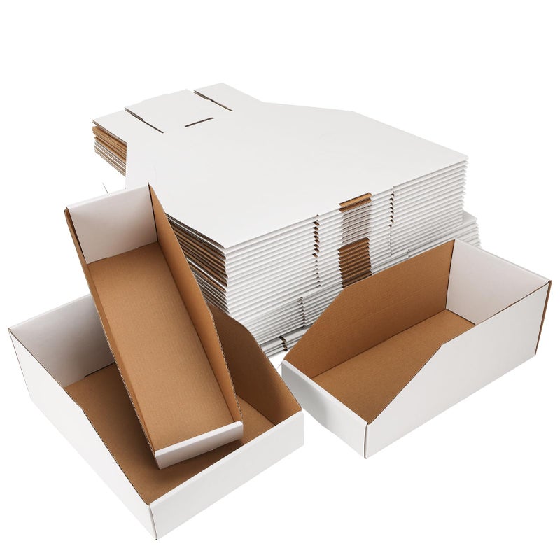 EXYGLO Cardboard Storage Bins Assorted Sizes, 35 Mixed Pack Cardboard Boxes,18 Pack 12x4x4.5, 12 Pack 12x6x4.5, 5 Pack 12x8x4.5 Corrugated Organizer Bins for Pantry, Shelves, Garage, Office, Shop - Image 1