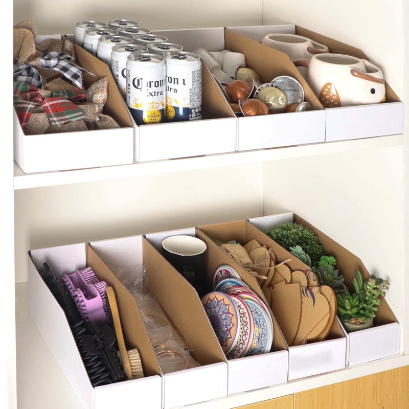 EXYGLO Cardboard Storage Bins Assorted Sizes, 35 Mixed Pack Cardboard Boxes,18 Pack 12x4x4.5, 12 Pack 12x6x4.5, 5 Pack 12x8x4.5 Corrugated Organizer Bins for Pantry, Shelves, Garage, Office, Shop - Image 5