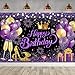 YinQin 180x120 cm Glitter Black Purple Golden Happy Birthday Party Photo Backgrounds Backdrops Cloth 71x47 inch Purple Gold Happy Birthday Sign Banner Bday Party Decorations Supplies for Women Girl - Image 3