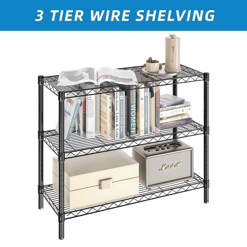 Guan River 3-Shelf Adjustable Metal Shelf Wire Shelving Unit Storage Rack Display Shelf for Office,Kitchen,Bedroom,Bathroom,Laundry,Pantry Basement,Garage(Black,36" L x 14" W x 30" H) - Image 5
