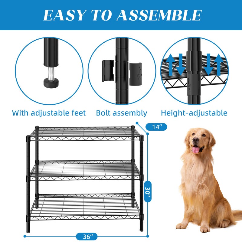 Guan River 3-Shelf Adjustable Metal Shelf Wire Shelving Unit Storage Rack Display Shelf for Office,Kitchen,Bedroom,Bathroom,Laundry,Pantry Basement,Garage(Black,36" L x 14" W x 30" H) - Image 3