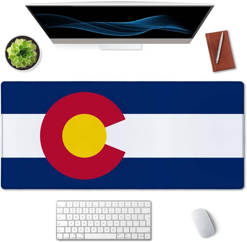 SSOIU Extended Gaming Mouse Pad Mat Large Desk Mat Non Slip Rubber Base Computer Desktop Laptop Keyboard Mouse Mat Stitched Edges, 35.5x15.7 in XXL Waterproof Mousepad for Work Game, Colorado Flag - Image 3