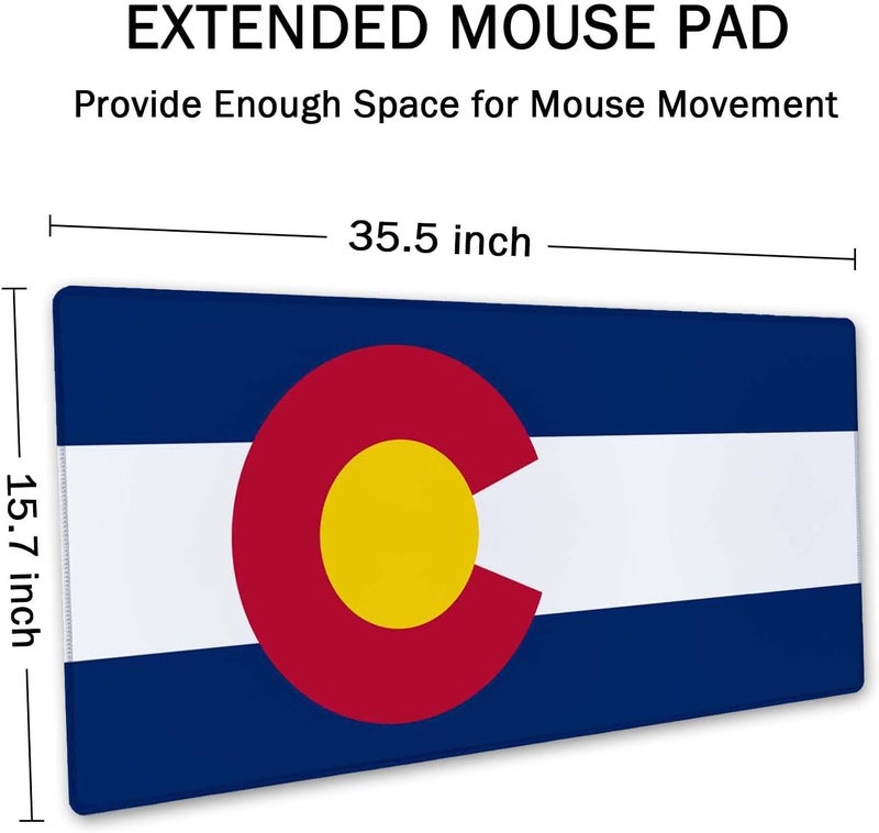 SSOIU Extended Gaming Mouse Pad Mat Large Desk Mat Non Slip Rubber Base Computer Desktop Laptop Keyboard Mouse Mat Stitched Edges, 35.5x15.7 in XXL Waterproof Mousepad for Work Game, Colorado Flag - Image 2