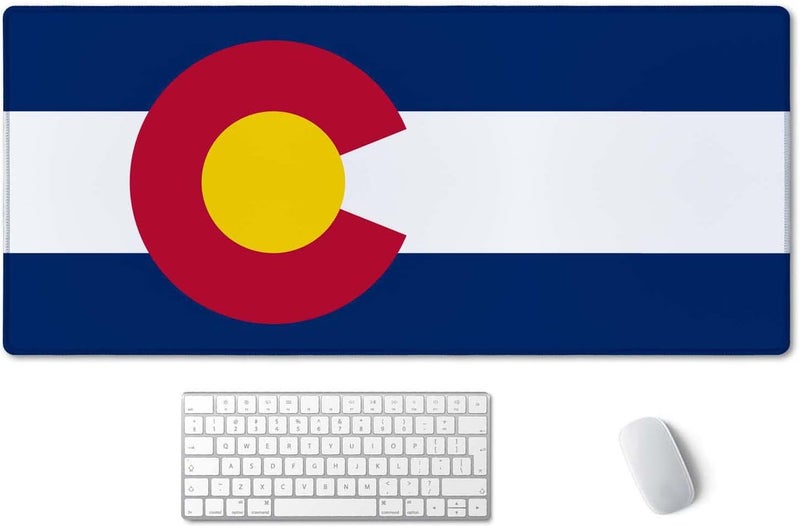 SSOIU Extended Gaming Mouse Pad Mat Large Desk Mat Non Slip Rubber Base Computer Desktop Laptop Keyboard Mouse Mat Stitched Edges, 35.5x15.7 in XXL Waterproof Mousepad for Work Game, Colorado Flag - Image 1