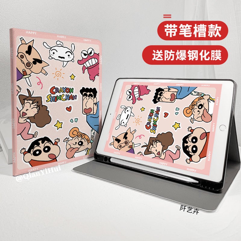 Ipad11 Protective Case 9.7Inch Book-Style Air6 Bag Mini6 Anti-Fall Pro11 Crayon Shin-Chan 89/10 Generation - Image 1