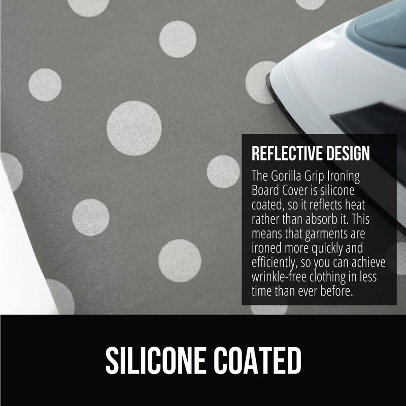 GORILLA GRIP The Original Ironing Board Cover and Pad, Silicone Coating, Thick Scorch Resistant Padding, Heavy Duty Iron Covers Standard Boards, Hook and Loop Fastener Strap, Dots, 15x54 - Image 4