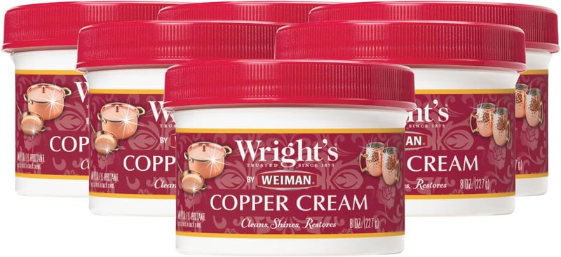 Wright's Copper and Brass Cream Cleaner - Gently Cleans and Removes Tarnish Without Scratching, 8 Ounce (Pack of 6) - Image 1