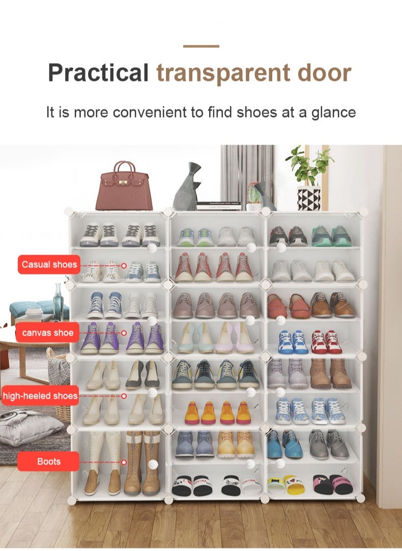 XiuWoo - 12-Cube Diy Shoes Rack Wardrobe Storage Multi Use Modular Organizer Plastic Cabinet With Shelf 85X31X127 Cm - Image 1
