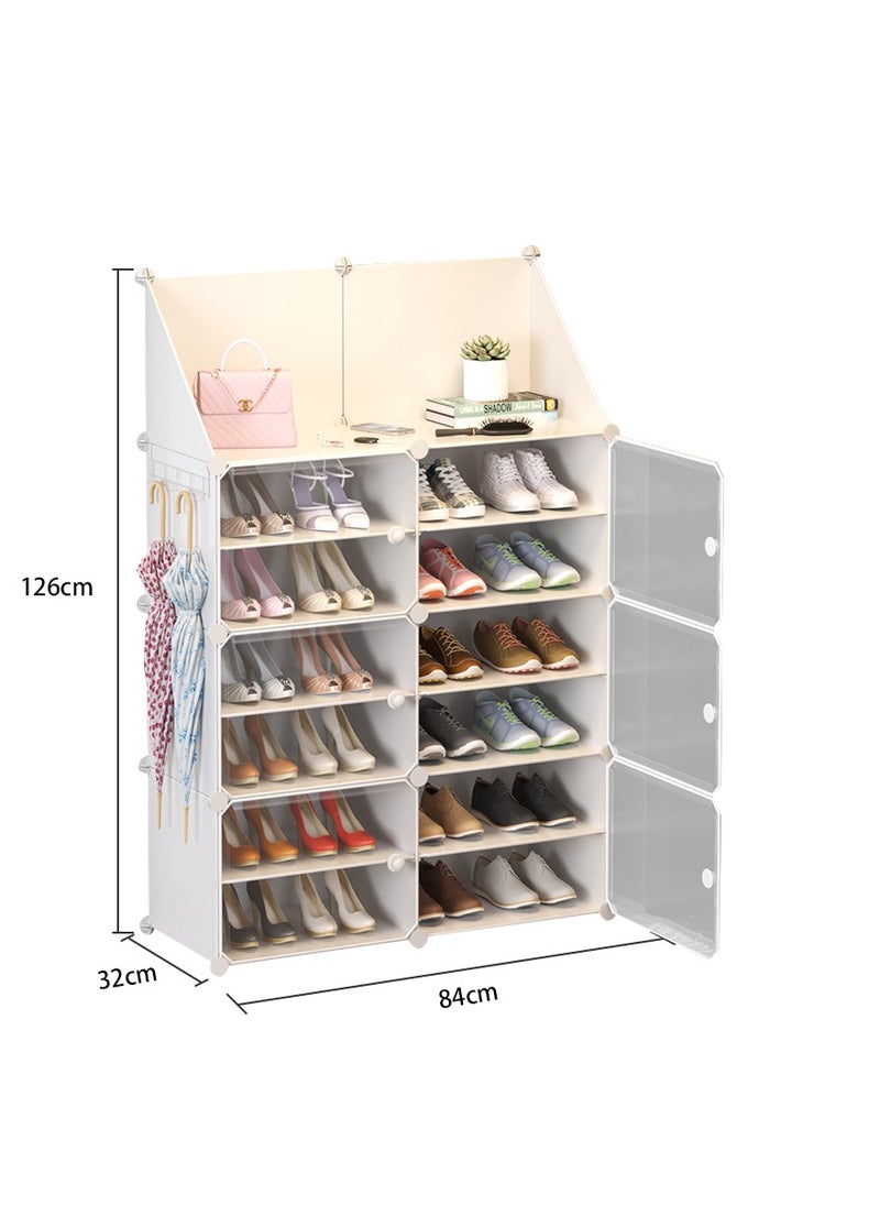 XiuWoo - 12-Cube Diy Shoes Rack Wardrobe Storage Multi Use Modular Organizer Plastic Cabinet With Shelf 85X31X127 Cm - Image 1